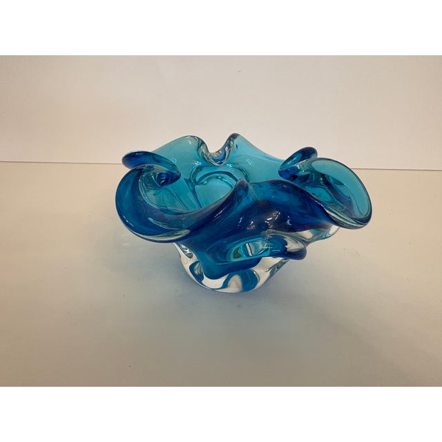 Blue Vintage Murano Ruffled Hand Blown Glass Candy Dish Sculpture For Sale - Image 10 of 10
