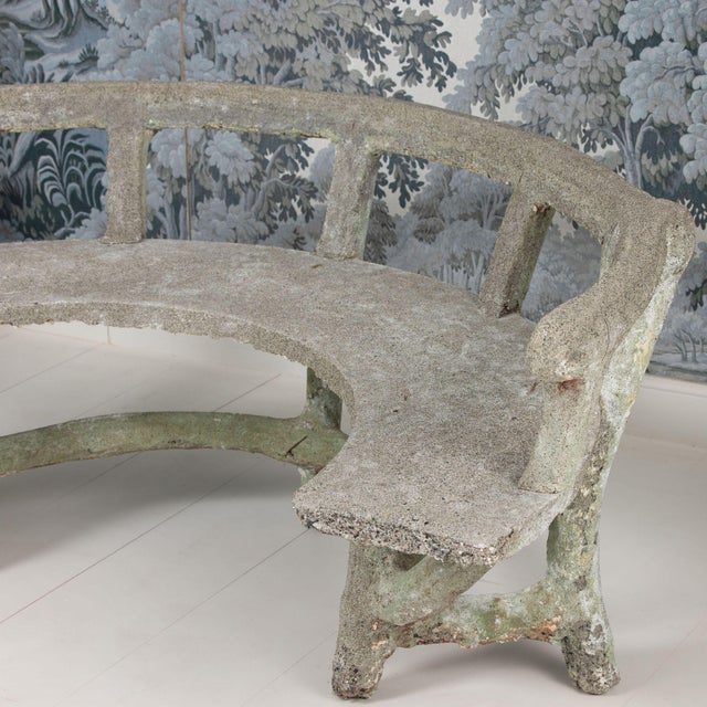 Antique French Faux Bois Concrete Demi Lune Garden Bench For Sale - Image 12 of 12