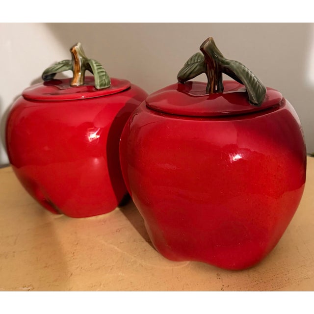 1970s California Ceramic Apples Shaped Storage Canisters - A Pair For Sale - Image 9 of 9
