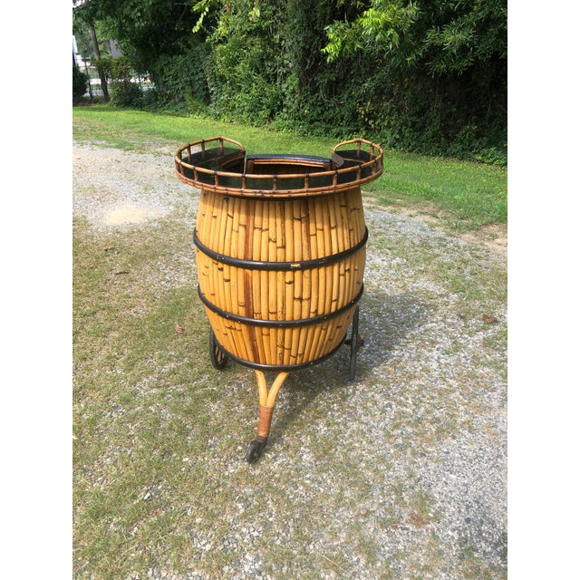 Mid-Century Modern Vintage Barrel Form Rattan Bar For Sale - Image 3 of 11