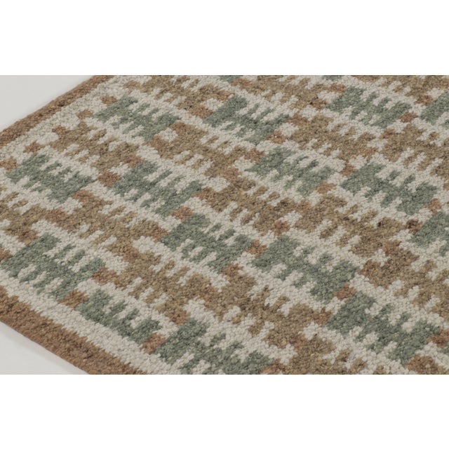 Rug & Kilim’s Scandinavian Style Square Flatweave With Brown and Blue Geometry For Sale In New York - Image 6 of 10