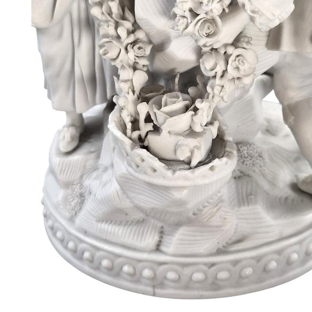 French Biscuit Porcelain Centrepiece Group with Floral Garlands, 1800s For Sale - Image 10 of 12