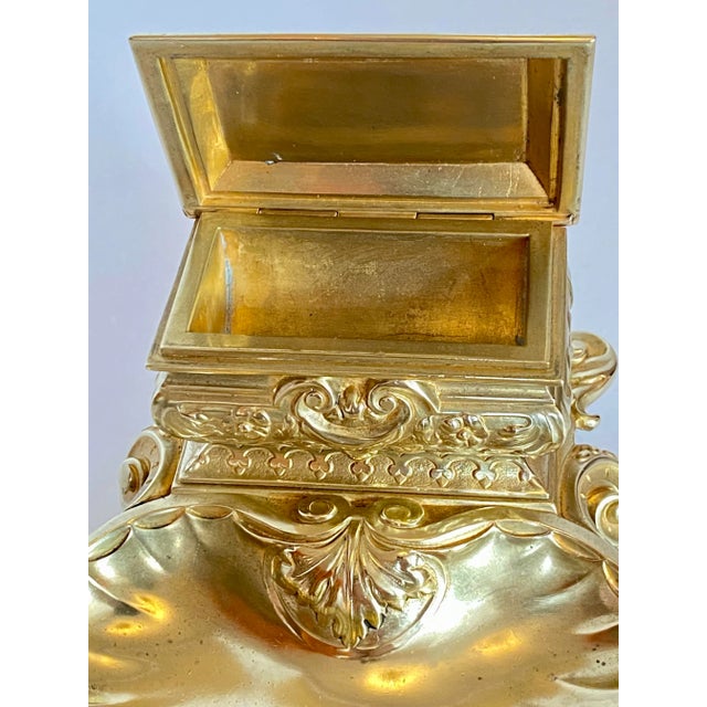 19th Century 19th Century Victorian Neoclassical Brass Box or Bronze Box With Tray, Trinket Dish, Match Safe, Match Striker For Sale - Image 5 of 13