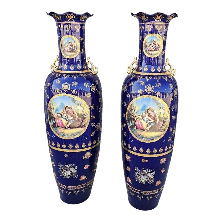 1970s Monumental Cobalt Porcelain Large Vases-a Pair | Chairish