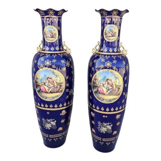 1970s Monumental Cobalt Porcelain Large Vases-a Pair For Sale