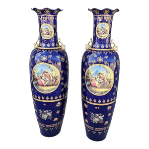 1970s Monumental Cobalt Porcelain Large Vases-a Pair
