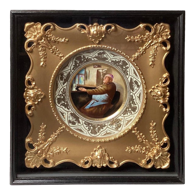 A 19th Century Hand Painted Porcelain Plate in Original Museum Frame For Sale