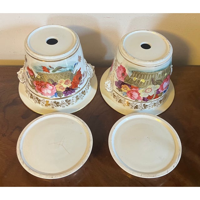 Antique Early 19th Century English Porcelain Cachepot Flower Pots With Satyr Mask Handles Circa 1820 - A Pair For Sale - Image 16 of 18