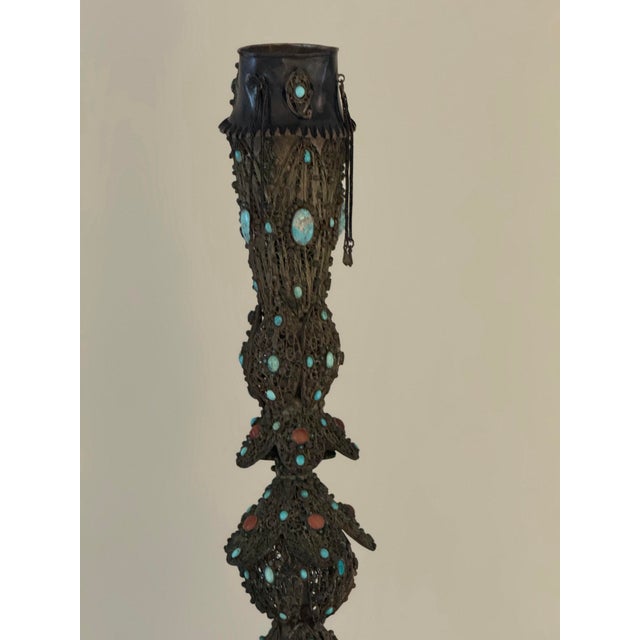 Pair of large, intricately detailed, and bejeweled hookahs. They are highly decorative and add an ethnic accent to a well...