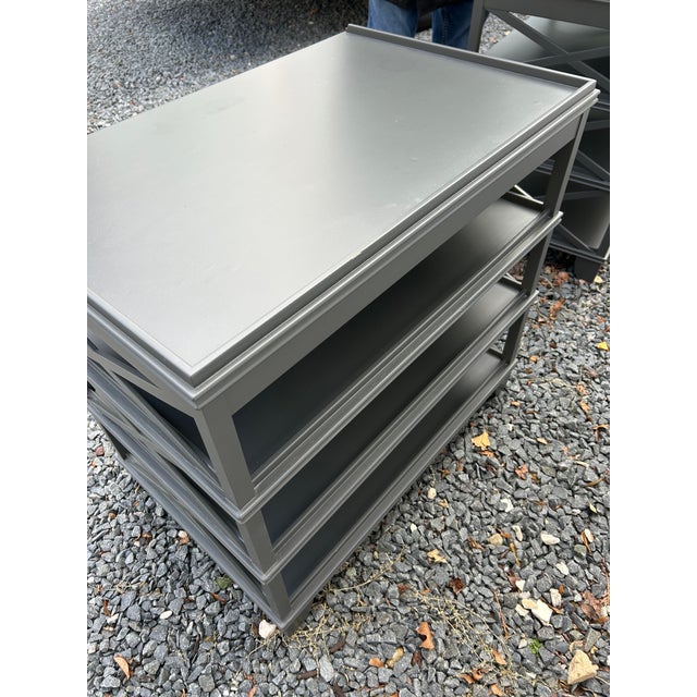 Painted Mahogany Night Stands End Tables With X Motif and Shelves For Sale - Image 10 of 15