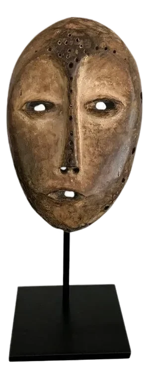 Lega Bwami Society Mask on Display Stand with Provenance