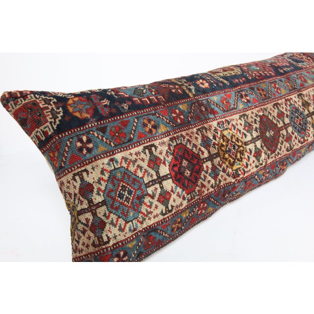 Navy Blue Antique Kurdish Navy Blue Sofa Rug Pillow Cushion Cover -16'' X 42'' For Sale - Image 8 of 11
