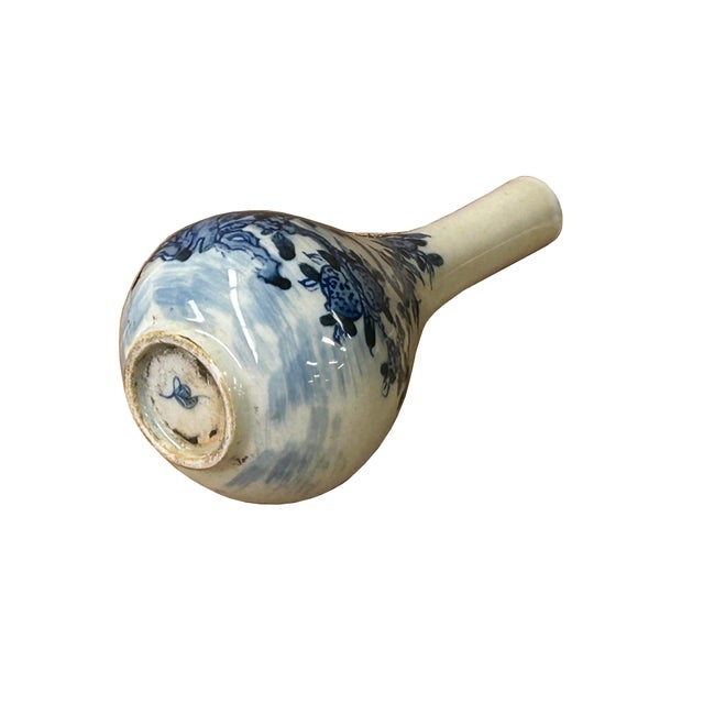 Vintage Tiny Small Blue White Pear Shape Blue White Graphic Vase For Sale - Image 10 of 10