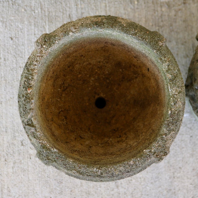 Sculpture Materials Vintage Neoclassical Cast Concrete Urn Planters With Greek Key & Grape Motif - A Pair For Sale - Image 7 of 15