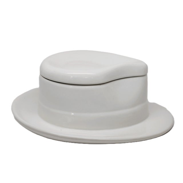Raymor 1960s Raymor Mancer Pottery Italy Ceramic Fedora Hat Covered Tureen Box Jar For Sale - Image 4 of 8