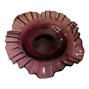 Vintage Fenton Amethyst Plum Glass Ruffled Bowl | Deep Purple Crimped Edge | Art Glass Collectible | Mid-Century American Glass | Candy Dish