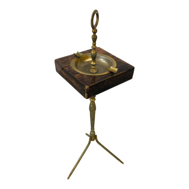 Aldo Tura Goatskin and Bronze Standing Ashtray For Sale