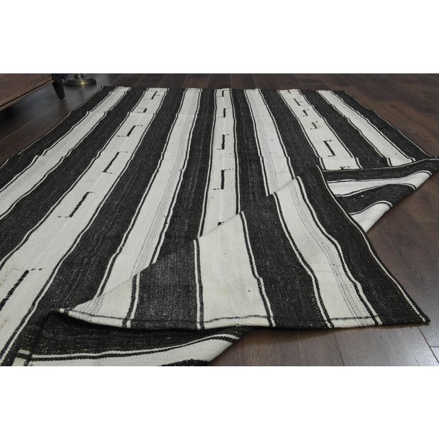 1970s Black Beige Kilim Handmade Wool Antique Area Rug For Sale - Image 5 of 11