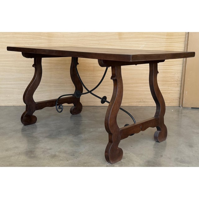 20th Dining or Console Table of Walnut with Lyre Legs and Heavy Top, Spain For Sale - Image 4 of 18