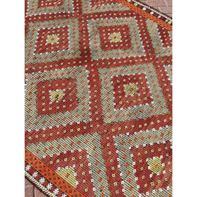 Orange Nomadic Embroidered Kilim - 70" X 125" For Sale - Image 8 of 11