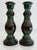 Pretty emerald green glass candlestick holders in a deep emerald green. Appear black in some light. Late 20th century....