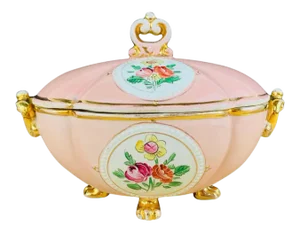 Vintage Italian Porcelain Pink Jewelry Box