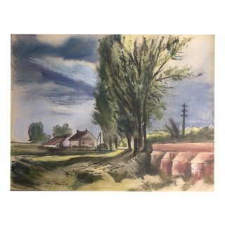 Hauck Karl, Farmhouse with Sandstone Bridge and Power Pole, 1950s, Oil on Canvas For Sale