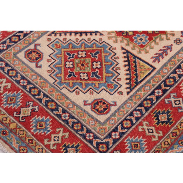 Shabby Chic Southwestern Kazak Beige/Red Wool Rug - 3'5''x5'1'' For Sale - Image 3 of 10