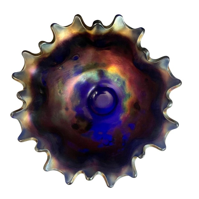 Grape & Cable Amethyst Carnival Glass Footed Centerpiece Bowl, Antique - Extra Large 11" Wide For Sale In Miami - Image 6 of 8