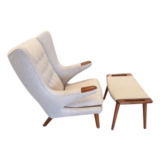 1960’s Hans Wegner Papa Bear Chair and Ottoman by AP Stolen Reupholstered For Sale
