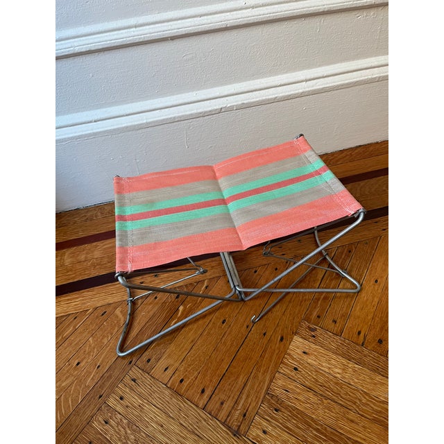 Vintage Folding Camping Stool With Striped Canvas Seat For Sale In New York - Image 6 of 6