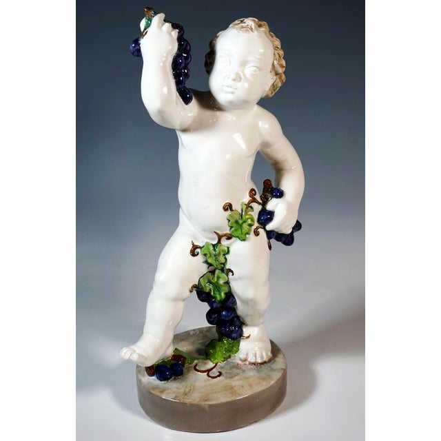 1920s Powolny Style Autumn Putto with Grapes from Goldscheider Vienna, Austria, 1922 For Sale - Image 5 of 7
