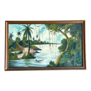 Vintage Boho Original Everglades Oil Landscape on Board For Sale