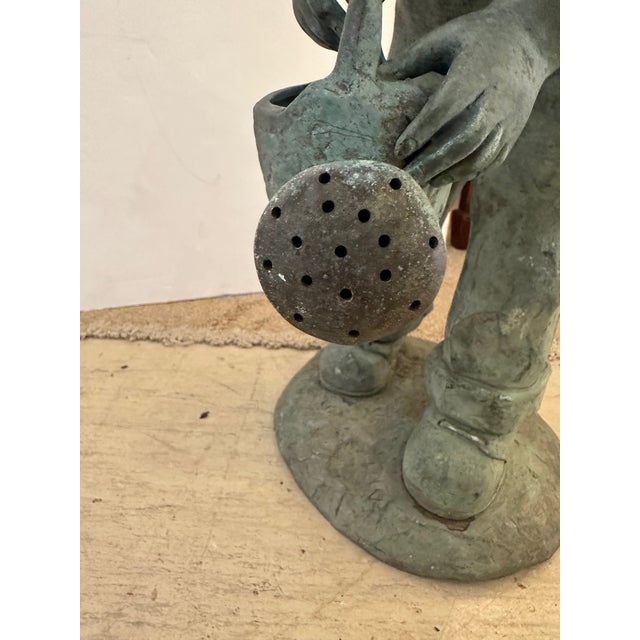 Metal Vintage Bronze Garden Statue Fountain of Young Girl With Watering Can For Sale - Image 7 of 11