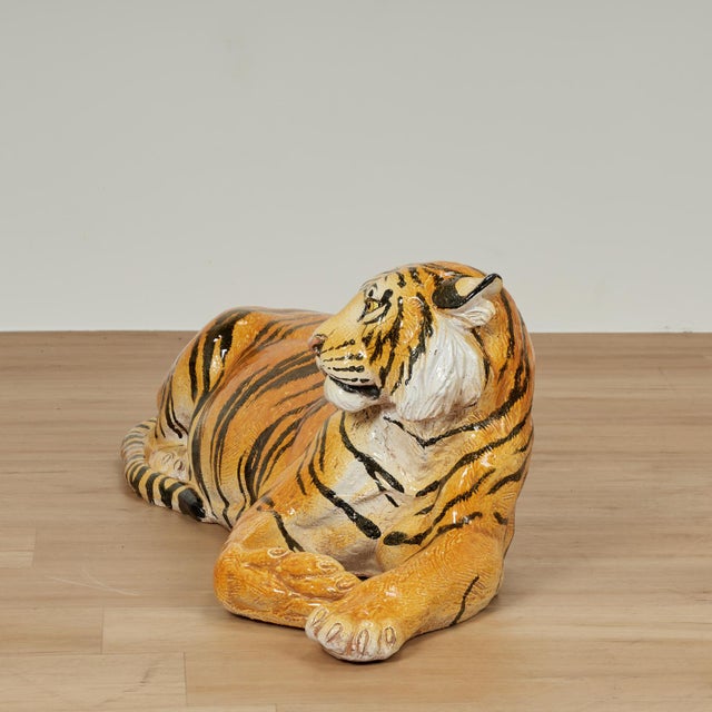 1960s Vintage Italian Glazed Terra Cotta Tiger Sculpture For Sale - Image 5 of 9