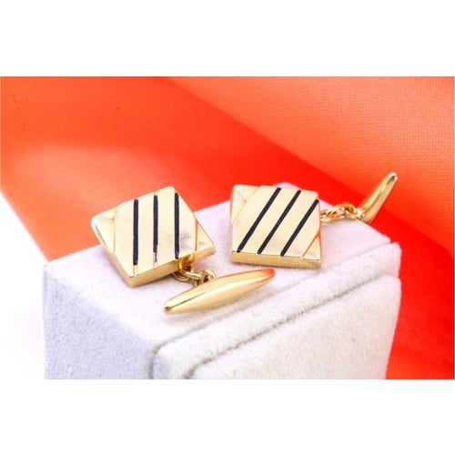 Gold Cufflinks with Black Stripes, Set of 2 For Sale - Image 5 of 5