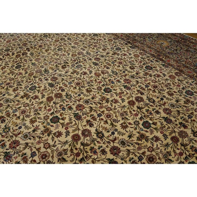 Mid Century Modern Beige Fine Floral Large Scale Antique Tabriz Knotted Wool Rug For Sale - Image 4 of 12