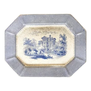 Early 1800's English Mayer Light Blue & White Staffordshire China Baronial Transferware Platter