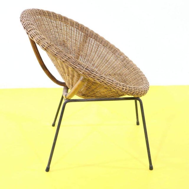 Metal Rounded Wicker and Metal Lounge Chair For Sale - Image 7 of 10