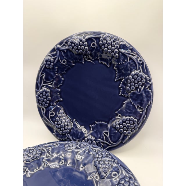 Royal Blue Bordallo Pinheiro, Portugal Cobalt Blue Grapevine Collection Luncheon Plate, Set of 2 For Sale - Image 8 of 8