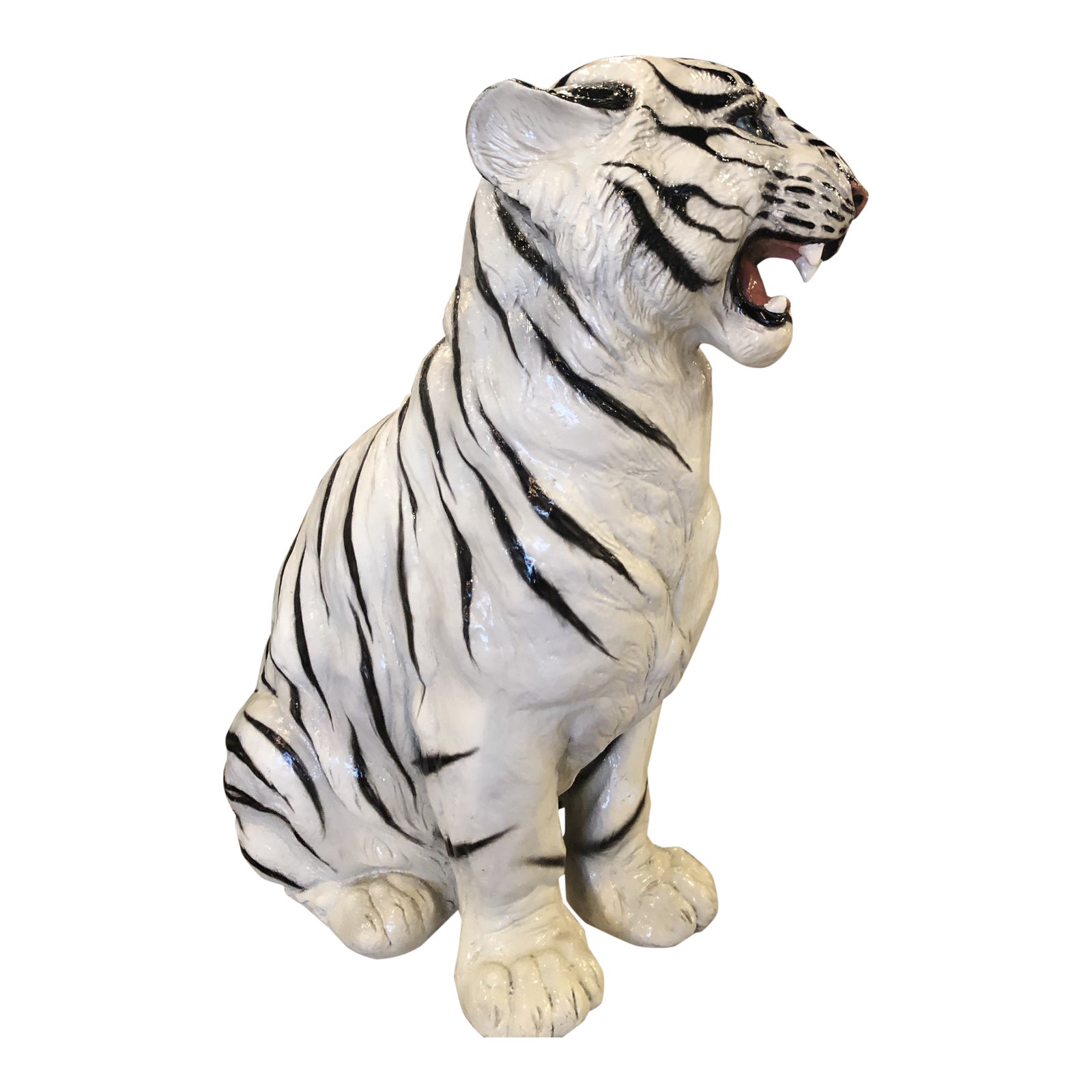 Vintage Hollywood Regency White Tiger Large Statue Chairish