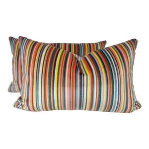 Striped Velvet Indoor/Outdoor 14"x22" Pillows-a Pair