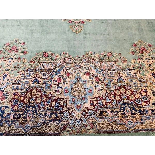 Green Vintage Oversize Persian Kerman in Floral Pattern in Pale Green, Red, Blue, Pink For Sale - Image 8 of 12