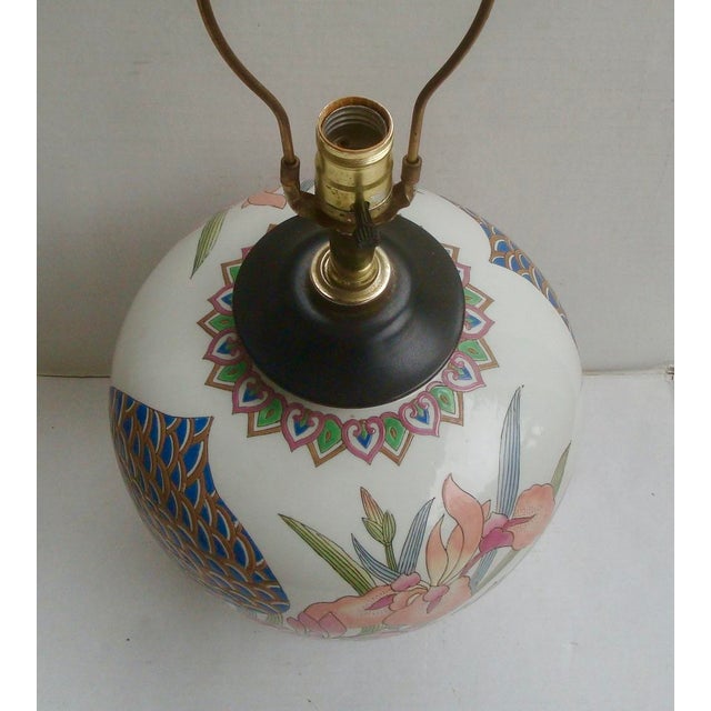 1980s 1980s Ceramic Chinoiserie Ginger Jar Lamp Postmodern Iris Flowers For Sale - Image 5 of 6