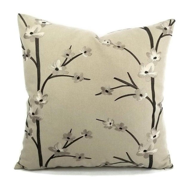 Juniata Gray Floral Embroidered Pillow Cover For Sale In Portland, OR - Image 6 of 6