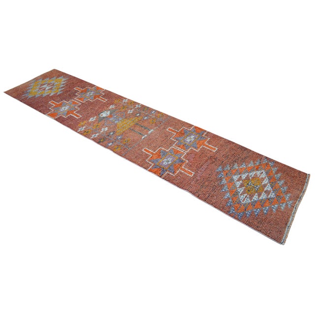 Textile 1960s Vintage Hand Knotted Turkish Runner For Sale - Image 7 of 15