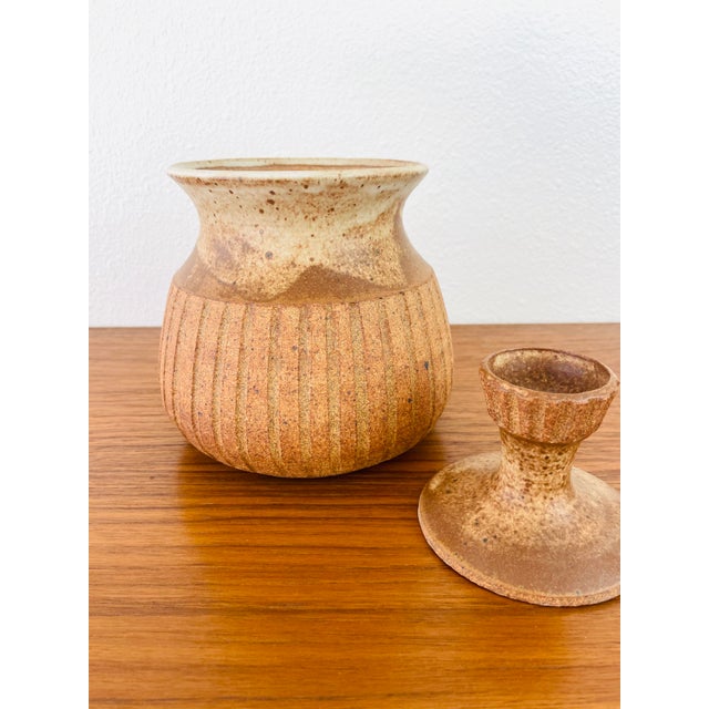 Vintage 1970s Handmade Stoneware Studio Pottery Lidded Vessel Boho Chic Style For Sale In Palm Springs - Image 6 of 8