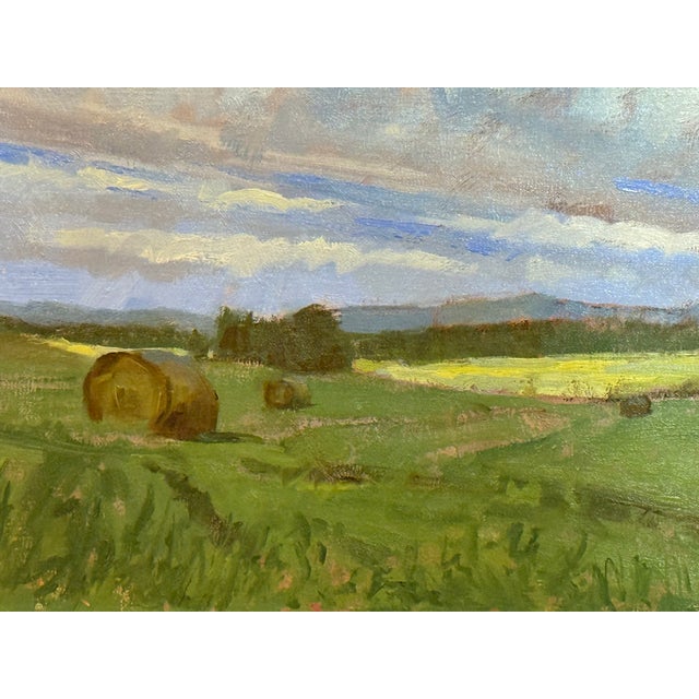 Original Landscape With Hay Bales Oil Painting, Framed For Sale - Image 4 of 8