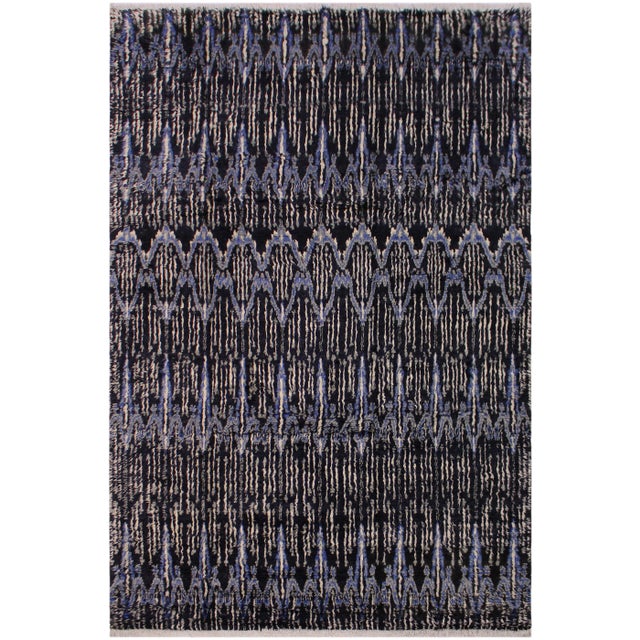 1990s Modern Bauhaus Moroccan Black Wool Rug - 8′10″ × 12′1″ For Sale