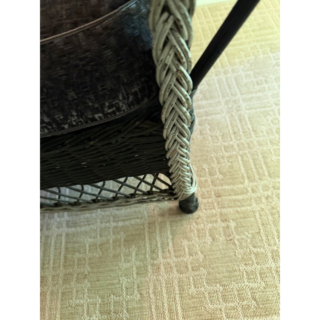 Early 20th Century Antique Heywood-Wakefield Black Wicker Lounge Chair, Bar-Harbor Style For Sale - Image 5 of 9